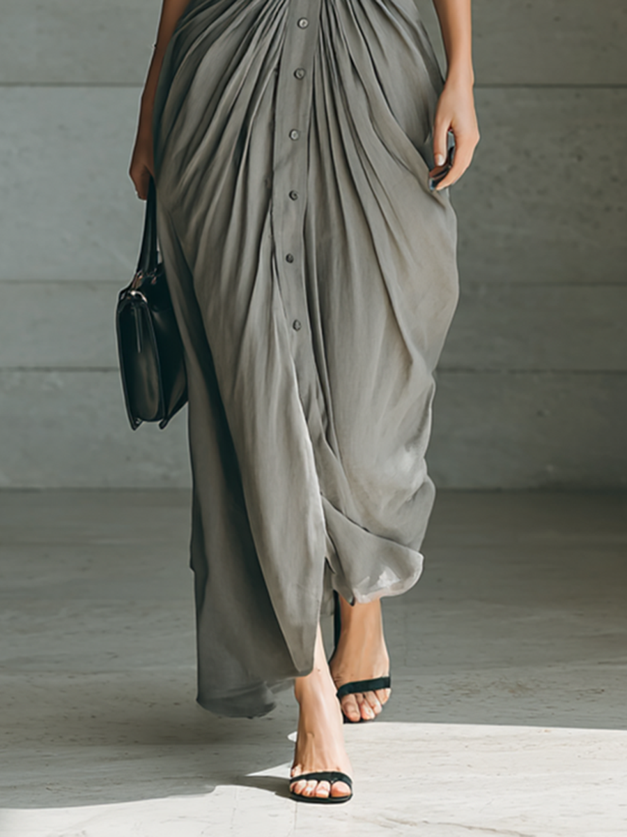 Michela | Vestido Largo Plisado con Cinturón