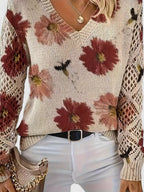 Assunta | Jersey Calado de Flores con Cuello en V