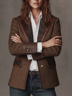 Albina | Blazer con Panel de Espiga y Ribetes en Contraste