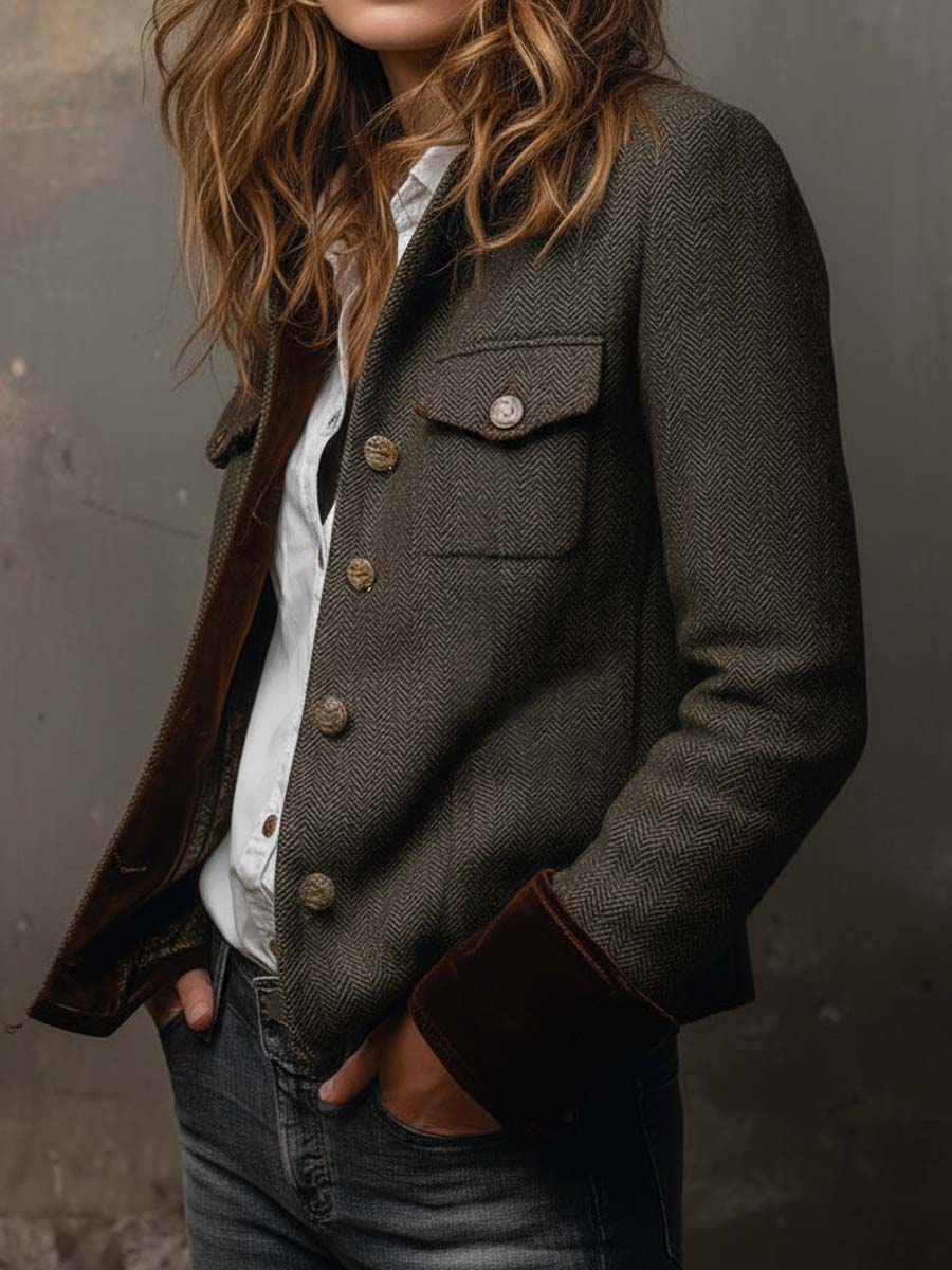 Adelina | Chaqueta de Espiga con Ribetes en Contraste