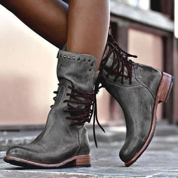 Eleonora | Botines Vintage con Cordones y Plantilla Ortopédica - Gris