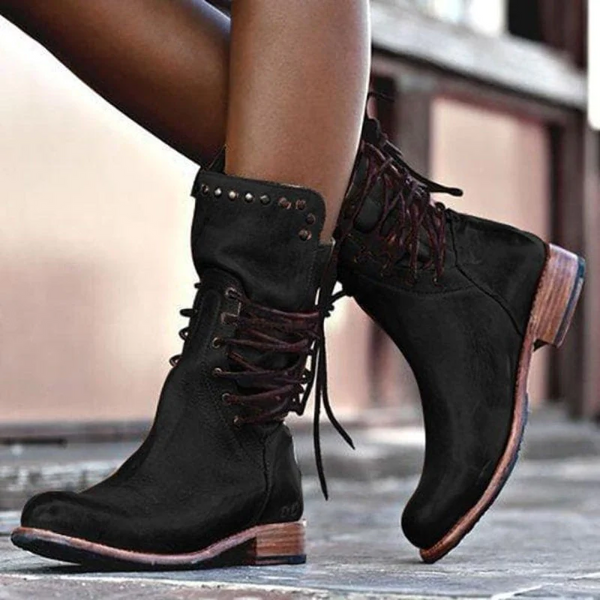 Eleonora | Botines Vintage con Cordones y Plantilla Ortopédica - Negro