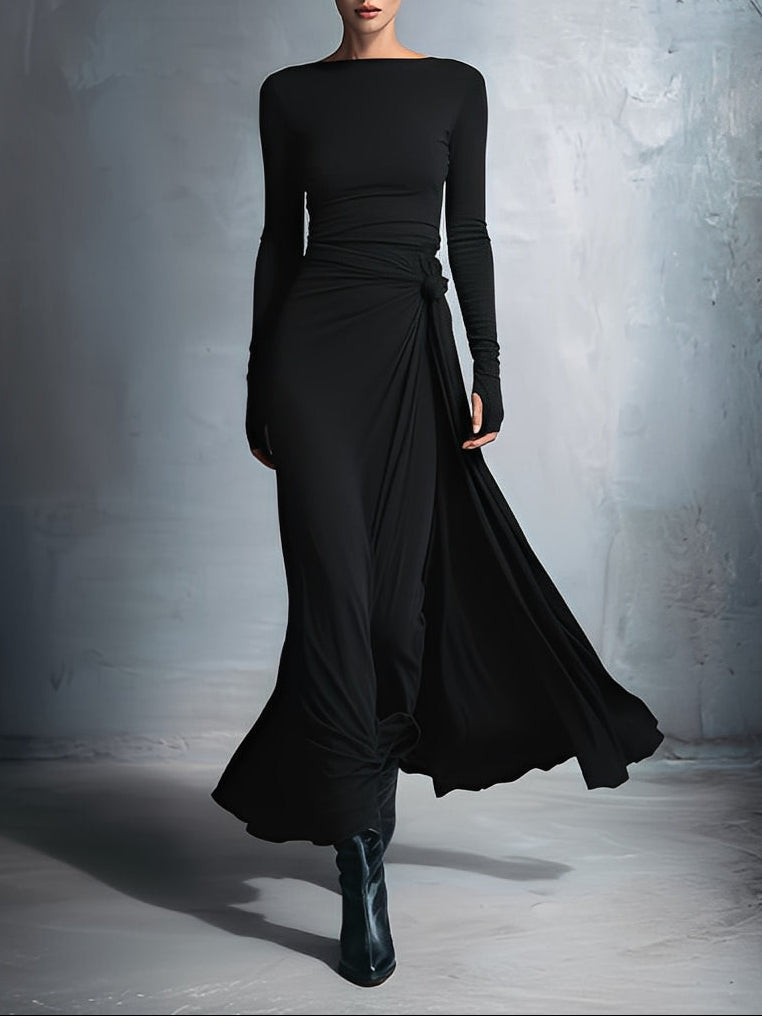 Fiorella | Vestido Maxi con Nudo Lateral - Negro