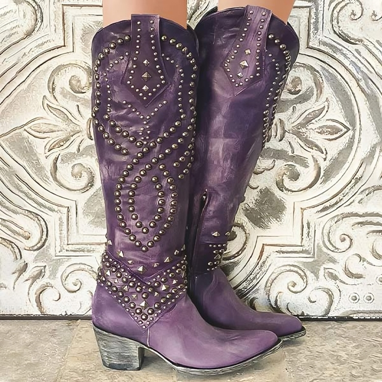 Arianna | Botas Camperas de Caña Media con Tachuelas - Morado