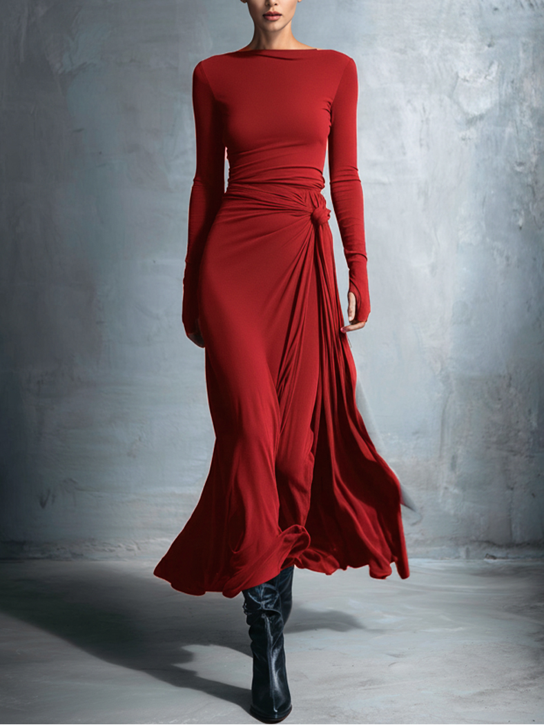 Fiorella | Vestido Maxi con Nudo Lateral - Burdeos