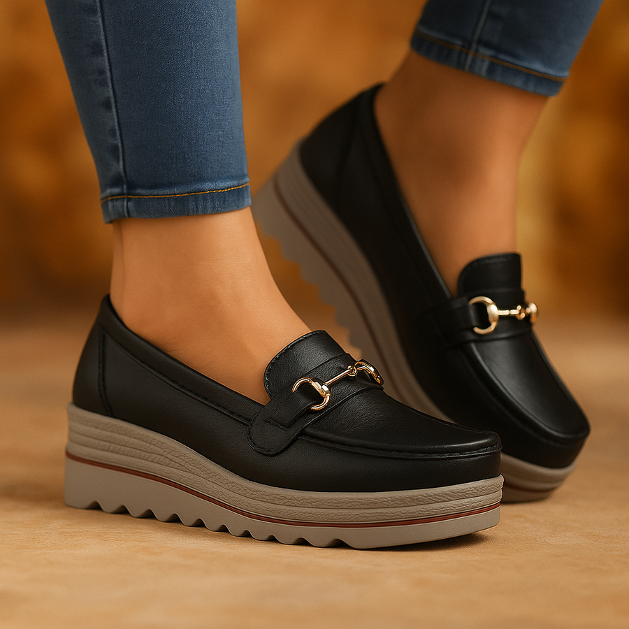 Elisabetta | Mocasines Ortopédicos con Suela Gruesa y Cierre Metálico - Negro