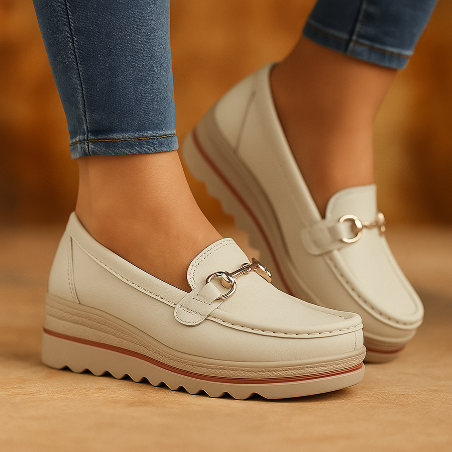 Elisabetta | Mocasines Ortopédicos con Suela Gruesa y Cierre Metálico - Blanco