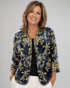 Dalila | Chaqueta Ornamental de Frente Abierto - Azul oscuro y dorado