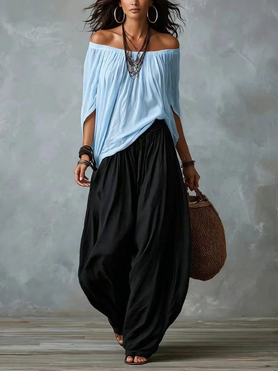 Penelope | Conjunto de Top con Hombros Descubiertos y Pantalón Globo