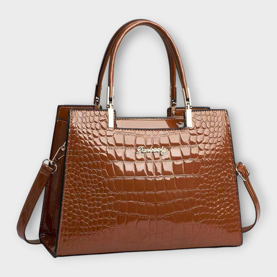 Lucia | Bolso Tote Estructurado con Efecto Cocodrilo - Marrón