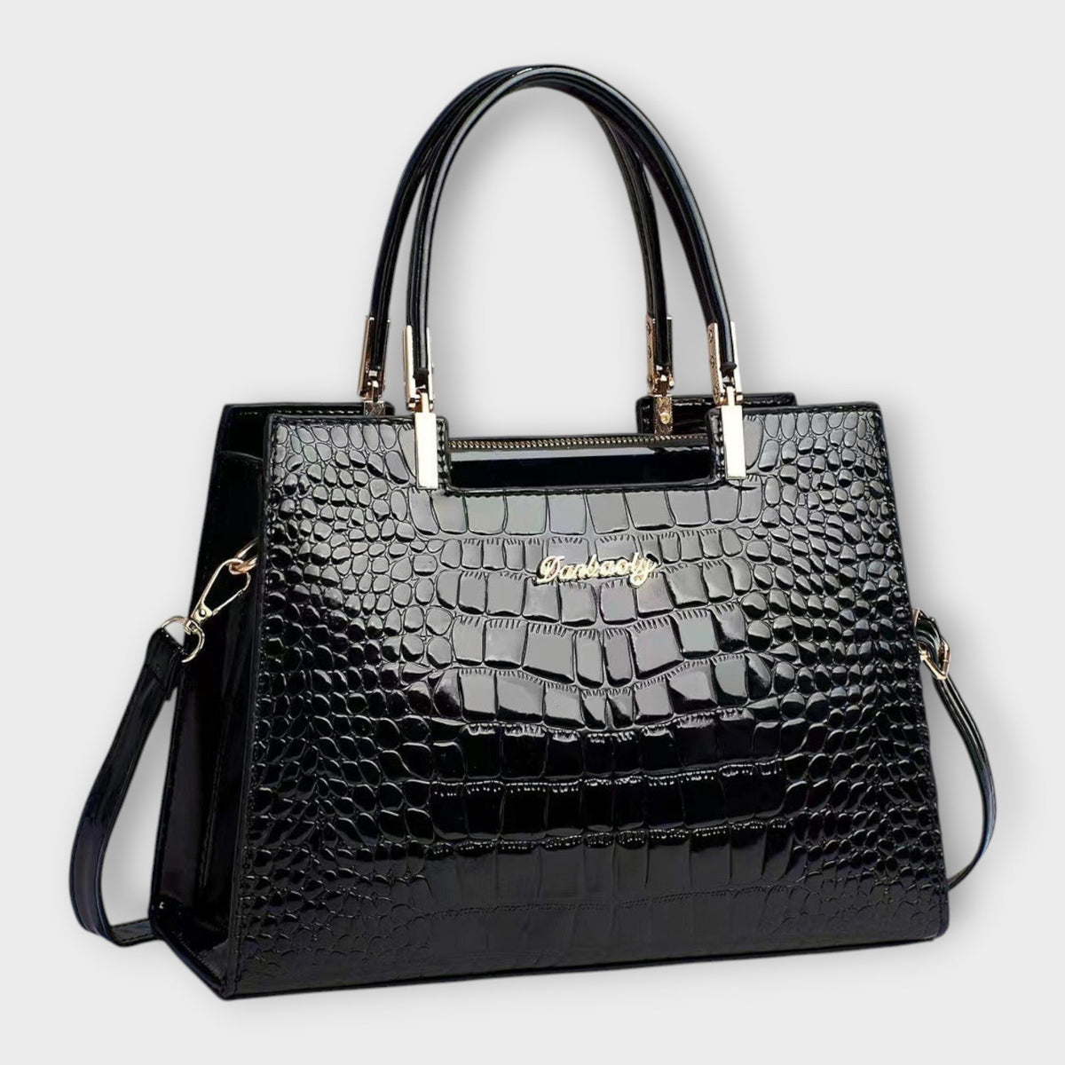 Lucia | Bolso Tote Estructurado con Efecto Cocodrilo - Negro