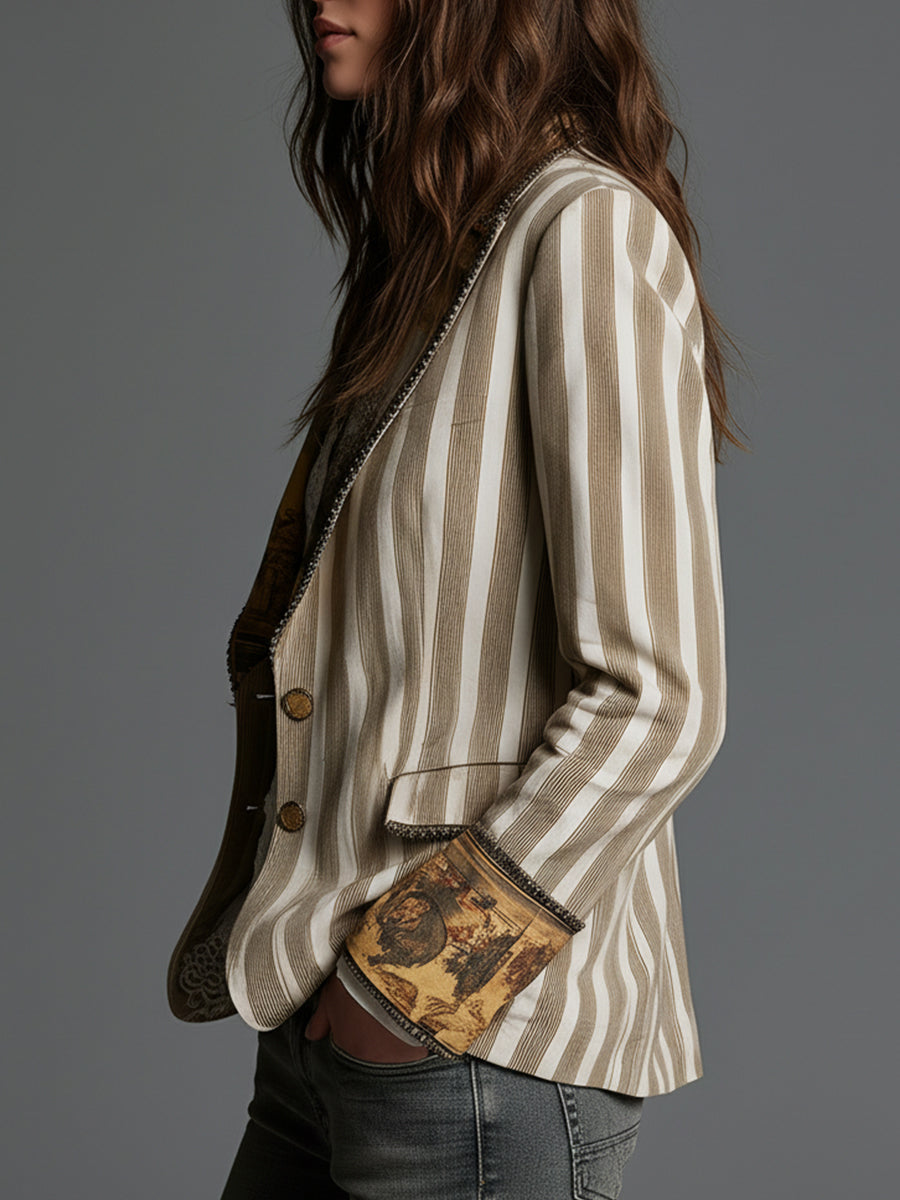 Anita | Blazer de Rayas con Solapa Artística