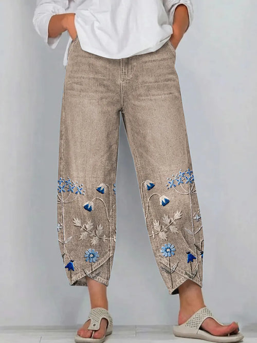 Brígida | Pantalón Casual con Bordado Floral