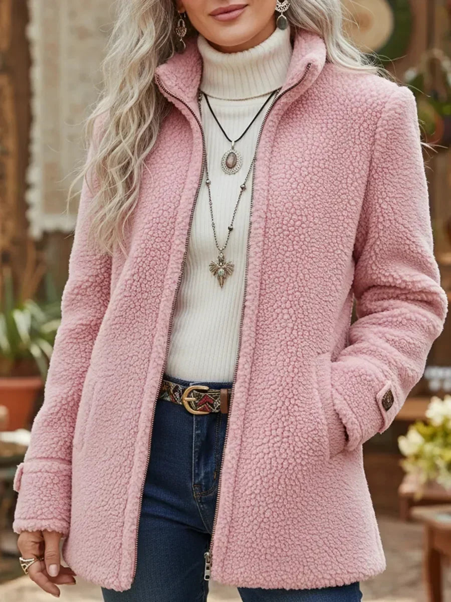 Bianca | Chaqueta Acogedora con Cuello Mao - Rosa