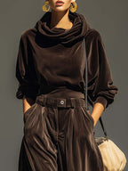 Nicoletta | Conjunto Vintage de Terciopelo con Sudadera de Capucha y Pantalón Holgado