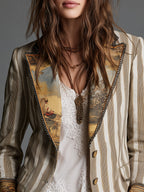 Anita | Blazer de Rayas con Solapa Artística