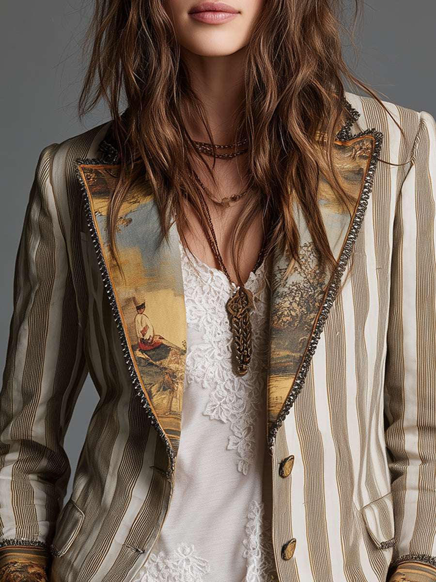 Anita | Blazer de Rayas con Solapa Artística