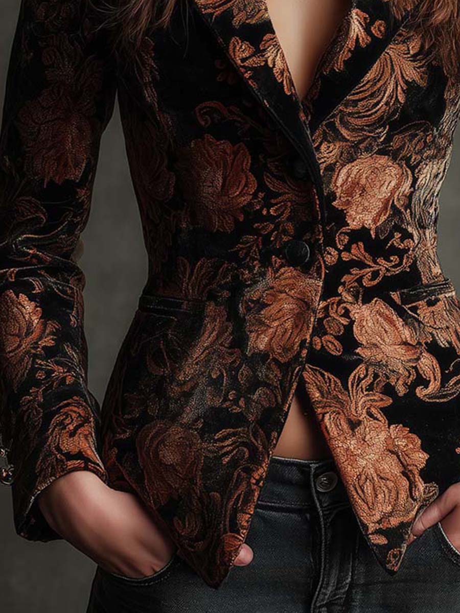 Angelica | Blazer Entallado con Estampado Floral Ornamental