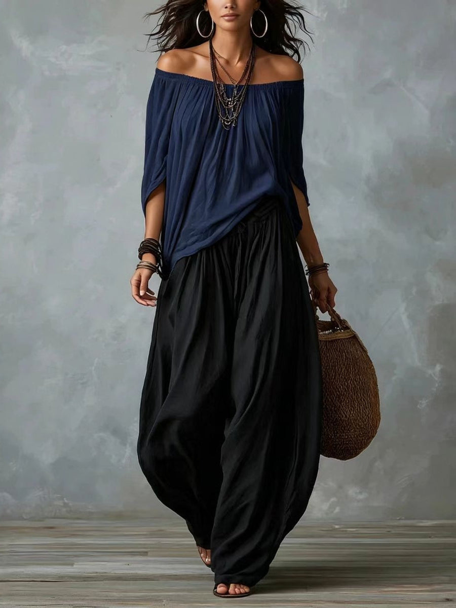 Penelope | Conjunto de Top con Hombros Descubiertos y Pantalón Globo