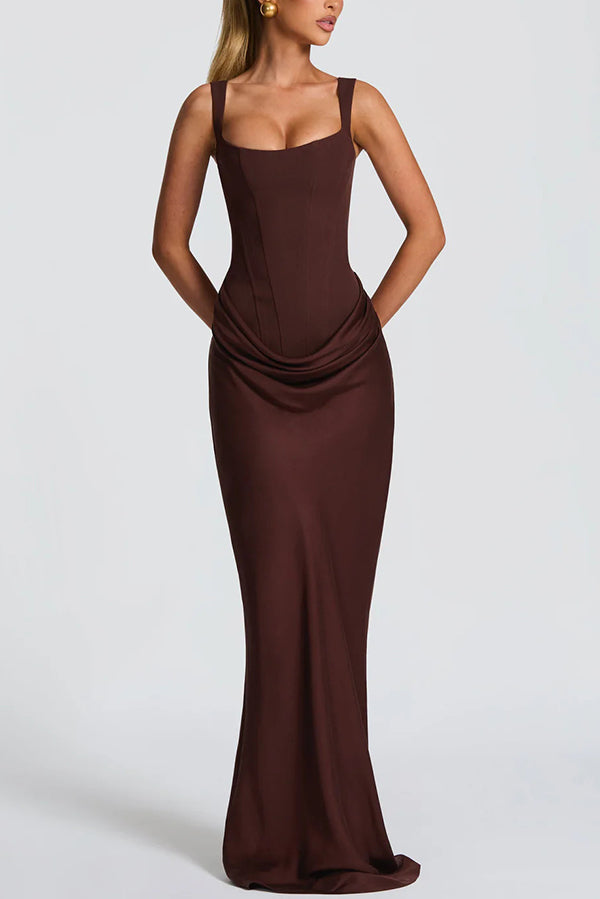 Gioia | Vestido Maxi con Escote Cuadrado - Marrón