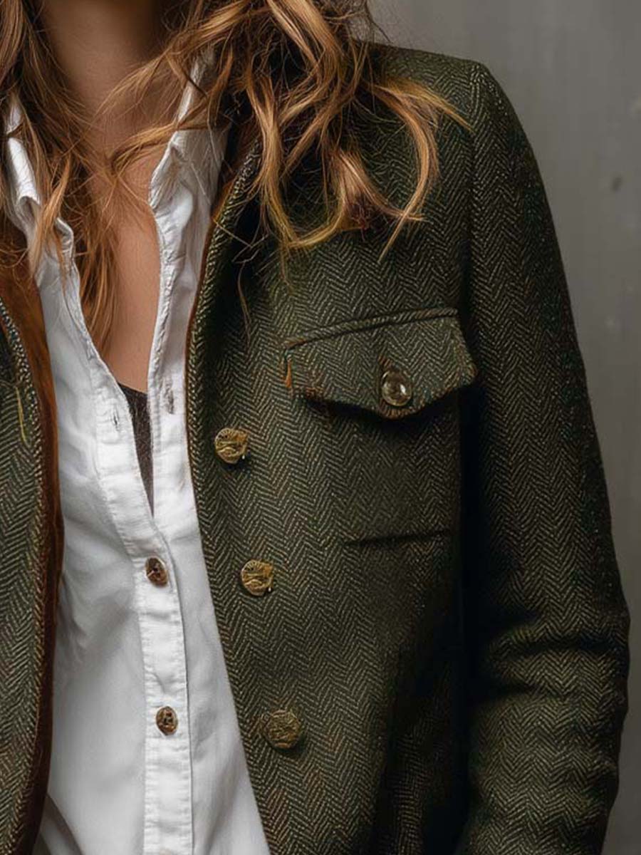 Adelina | Chaqueta de Espiga con Ribetes en Contraste