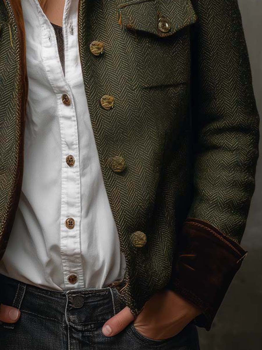 Adelina | Chaqueta de Espiga con Ribetes en Contraste