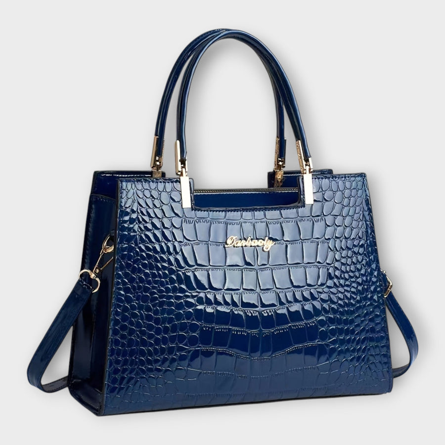 Lucia | Bolso Tote Estructurado con Efecto Cocodrilo - Azul