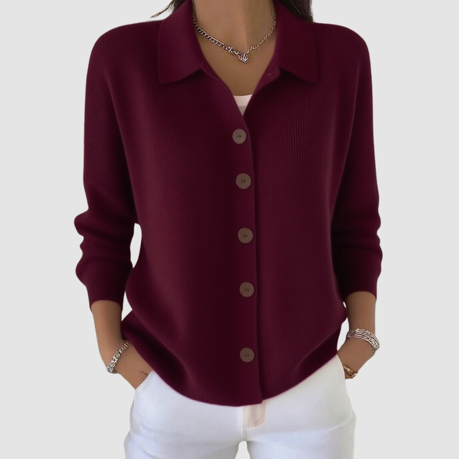 Candida | Cárdigan con Cuello y Botones - Vino