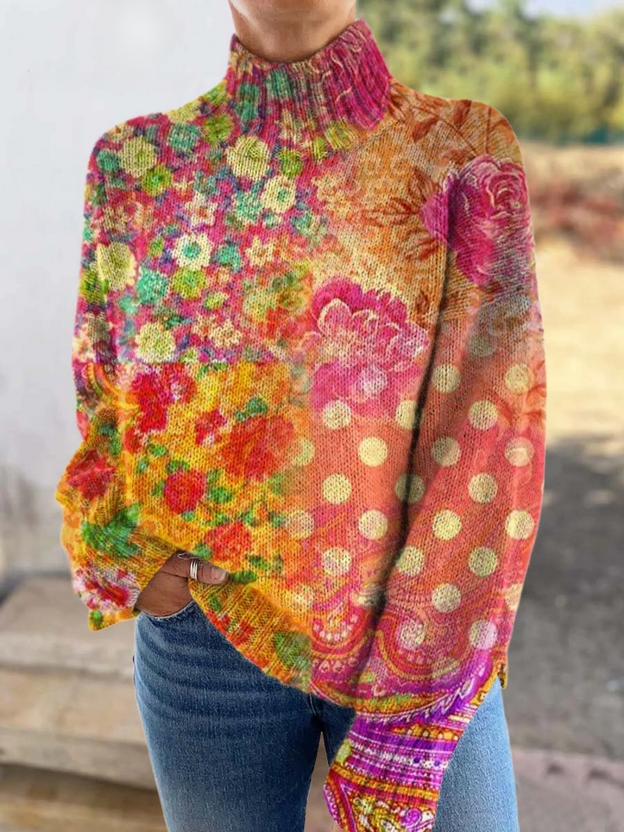 Flora | Jersey de Cuello Semialto con Flores - Floral multicolor