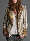 Anita | Blazer de Rayas con Solapa Artística - Caqui