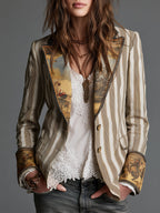 Anita | Blazer de Rayas con Solapa Artística - Caqui
