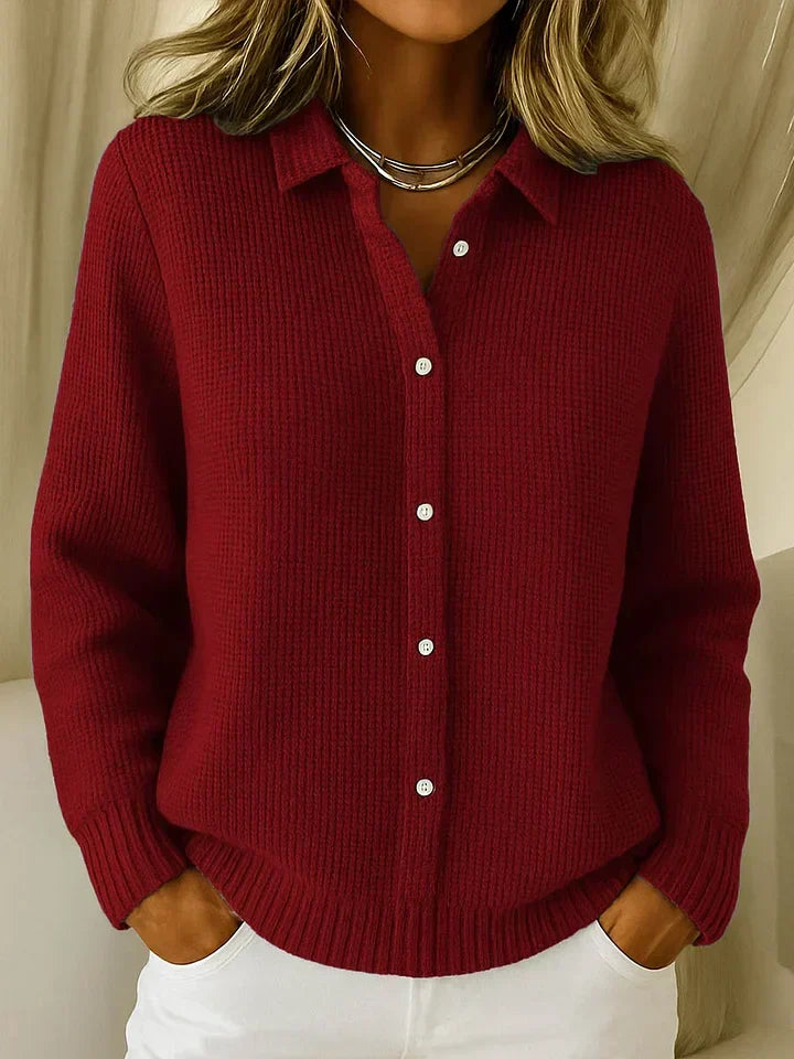Fedora | Camisa Holgada de Cuello Camisero con Botones - Rojo oscuro