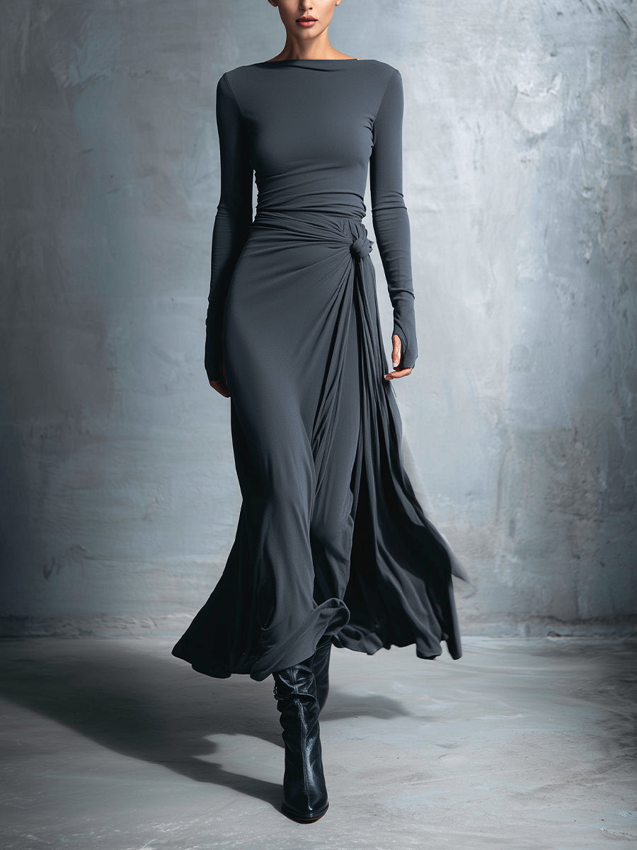 Fiorella | Vestido Maxi con Nudo Lateral - Gris