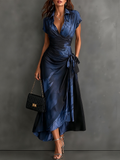 Alda | Vestido Midi Cruzado con Estampado Abstracto en Azul