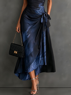 Alda | Vestido Midi Cruzado con Estampado Abstracto en Azul