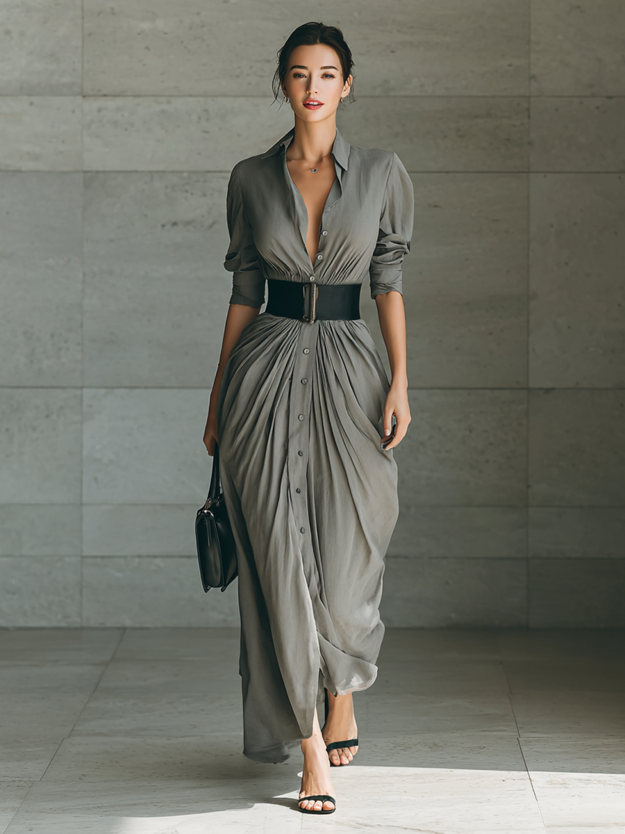 Michela | Vestido Largo Plisado con Cinturón