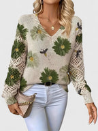 Assunta | Jersey Calado de Flores con Cuello en V