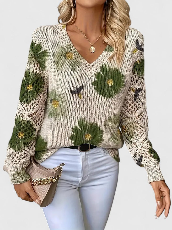 Assunta | Jersey Calado de Flores con Cuello en V