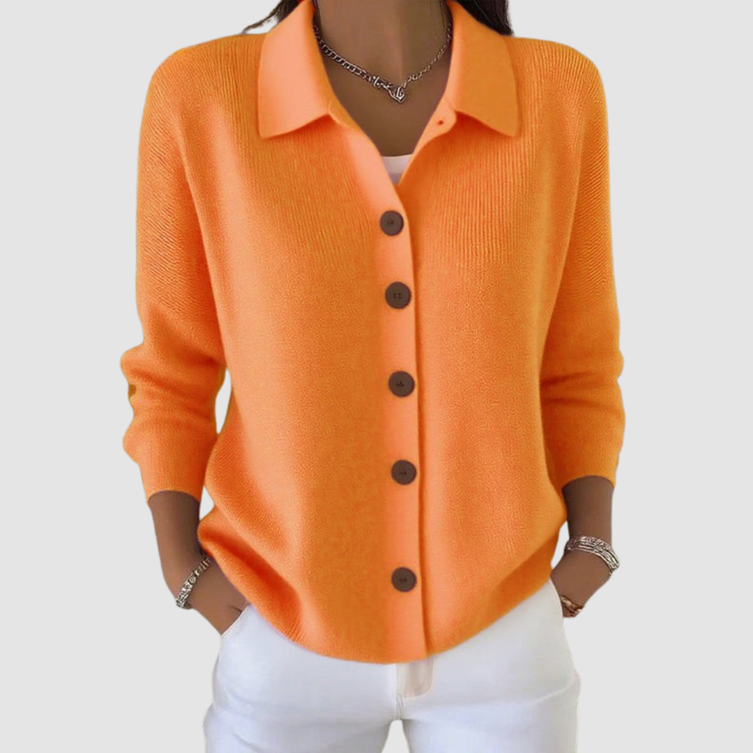 Candida | Cárdigan con Cuello y Botones - Naranja