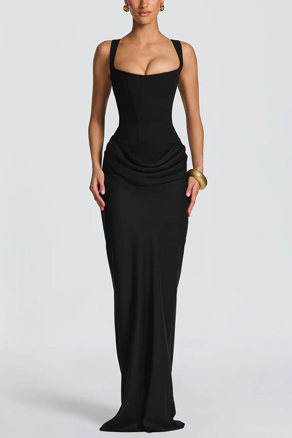 Gioia | Vestido Maxi con Escote Cuadrado - Negro