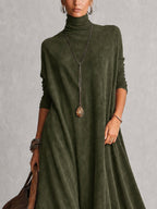 Vestido Largo Vintage de Efecto Ante con Bajo de Encaje y Manga Larga