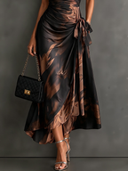 Adele | Vestido Midi Cruzado con Estampado Abstracto en Marrón