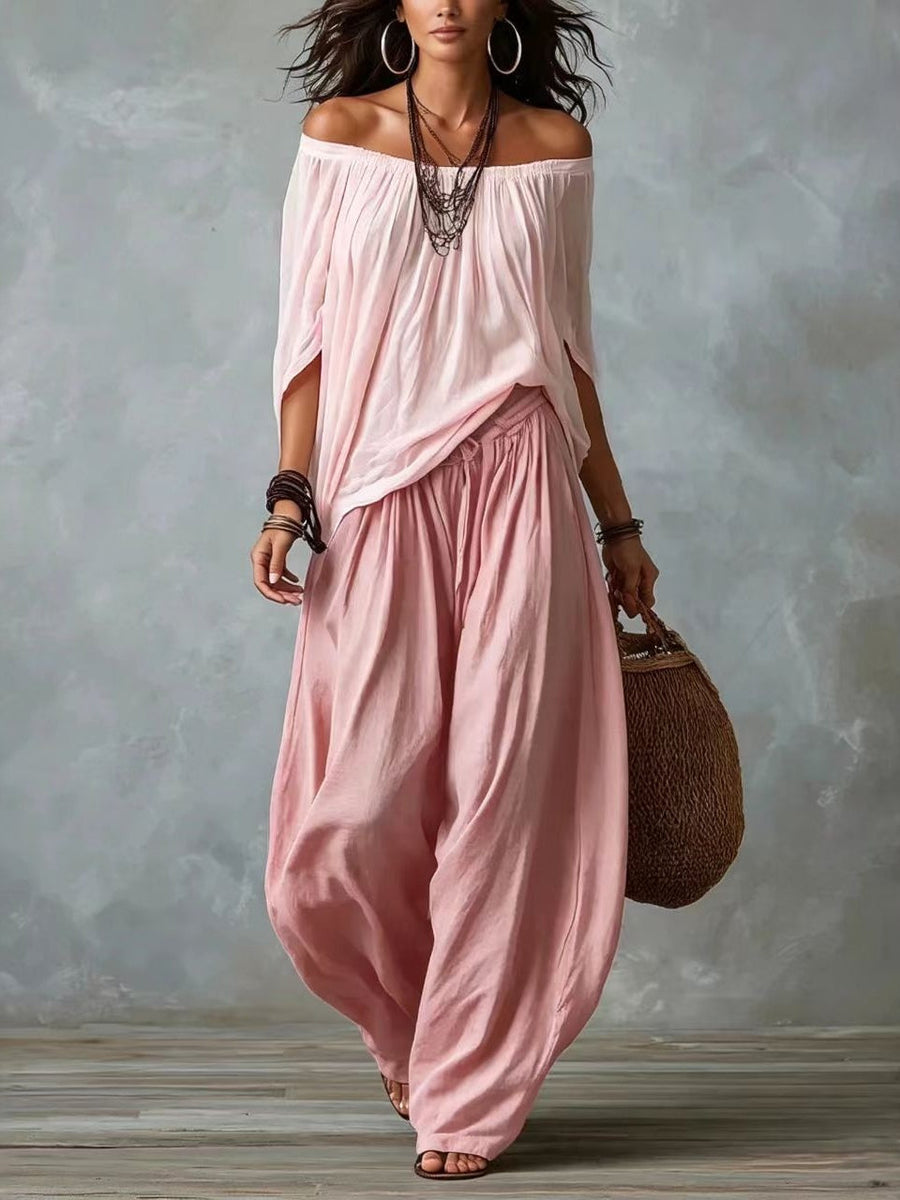 Penelope | Conjunto de Top con Hombros Descubiertos y Pantalón Globo