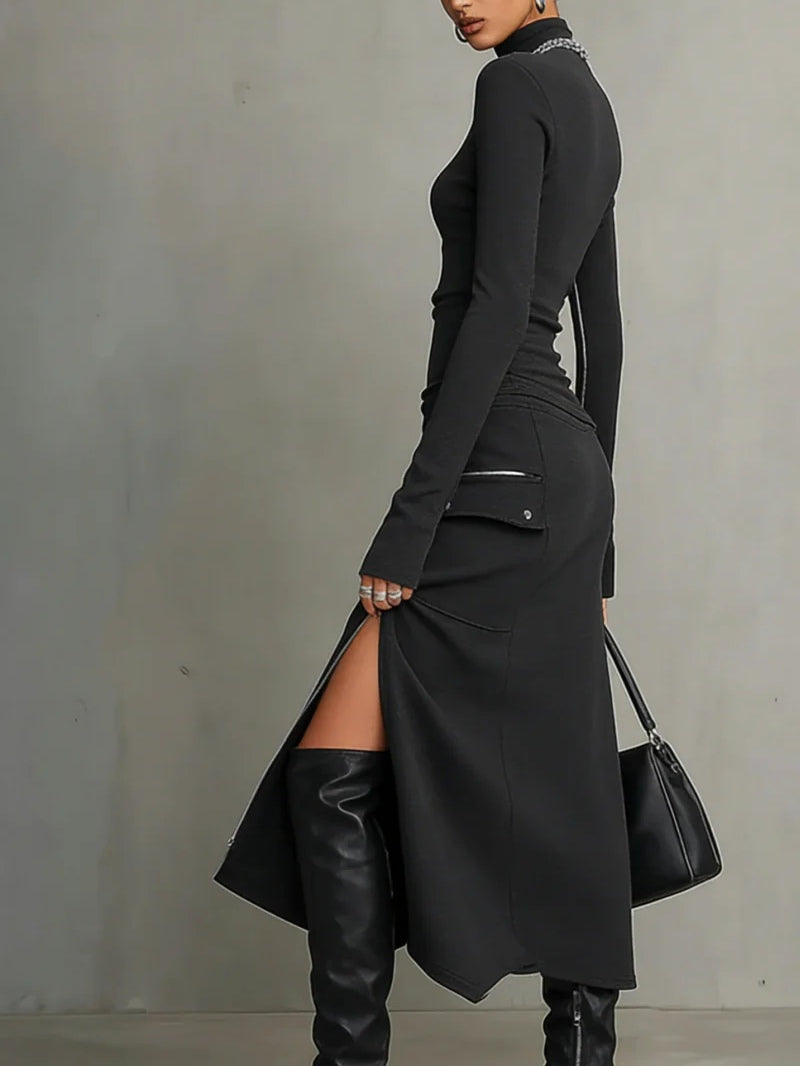 Sandra | Conjunto de Jersey de Cuello Alto y Falda con Cremalleras Asimétricas