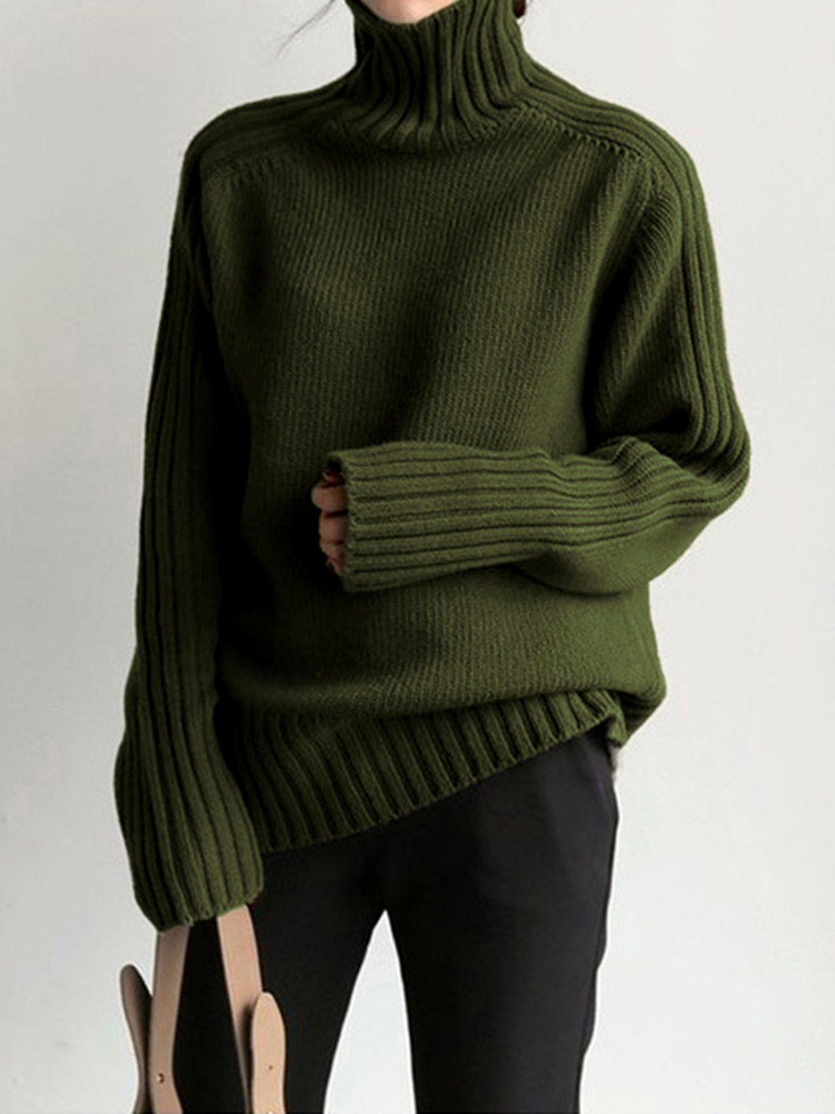 Isotta | Jersey Acanalado de Cuello Semialto - Verde militar