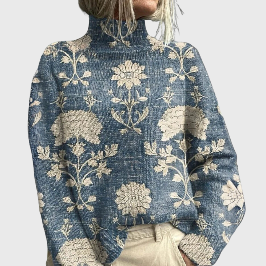 Fiorenza | Jersey de Punto Acogedor de Cuello Alto - Azul claro