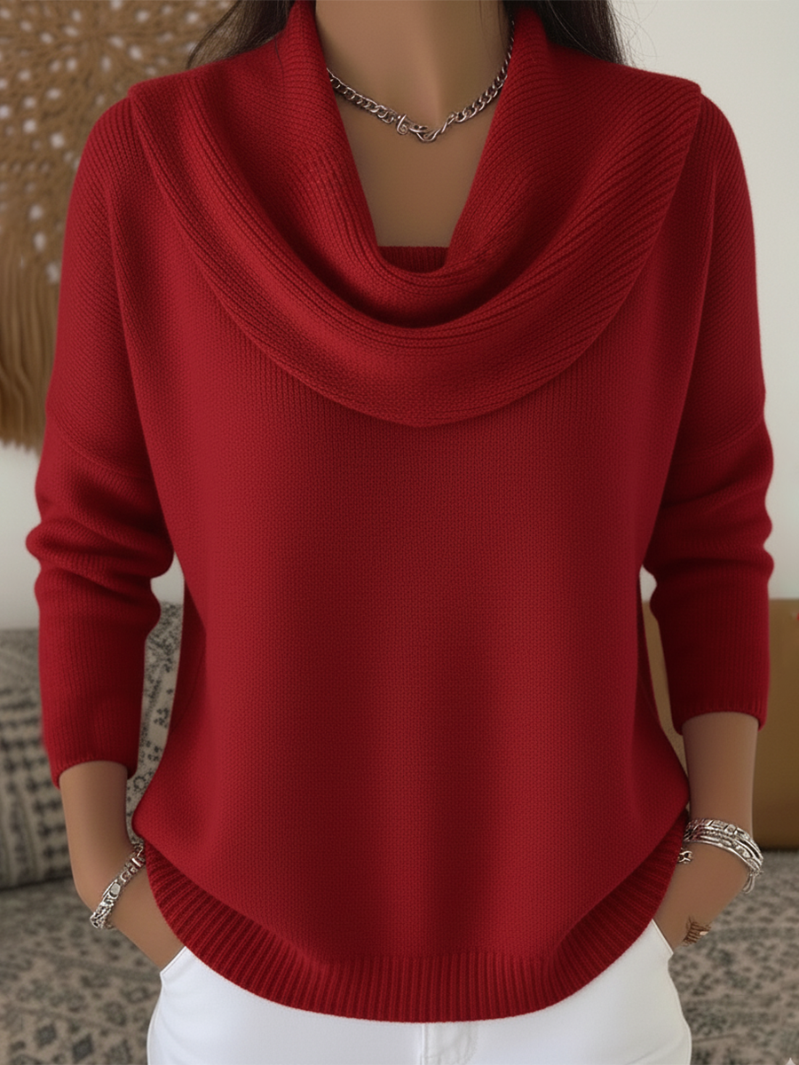 Gilda | Jersey Acogedor de Cuello Cascada - Rojo
