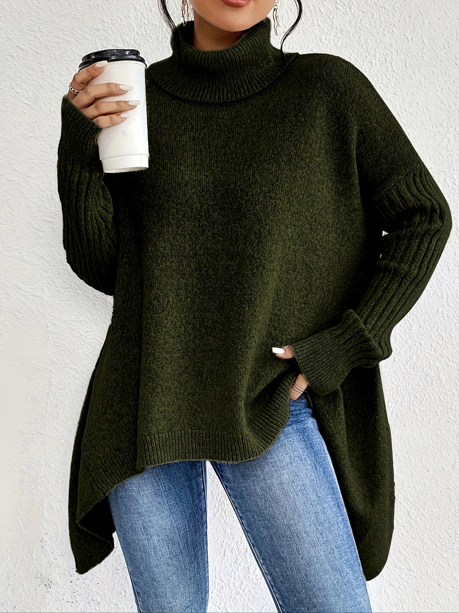 Fiamma | Jersey Relajado de Cuello Vuelto - Verde oscuro