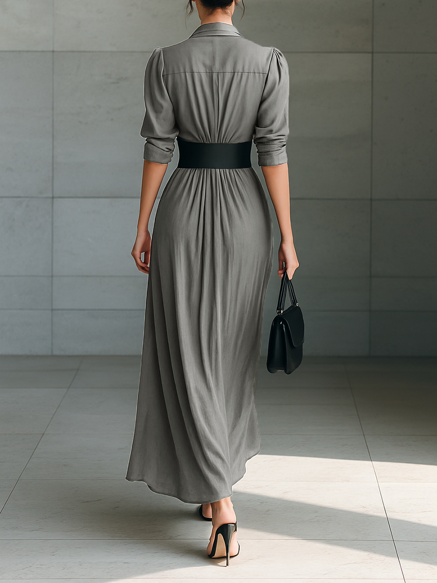 Michela | Vestido Largo Plisado con Cinturón