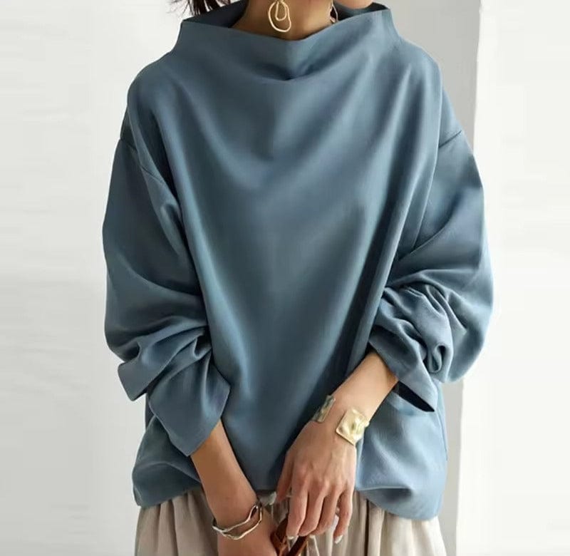 Elvira | Top de Cuello Alto con Caída - Azul